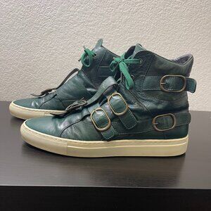 Raf Simons Leather High Top Buckle Sneakers Green Men’s EU 42 BV 6902